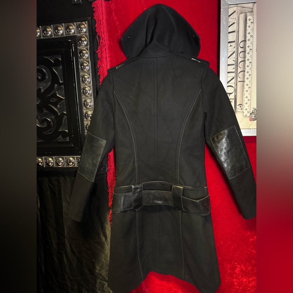 Rudsak Chic Black wool and Leather Pea Coat - Picture 2 of 8